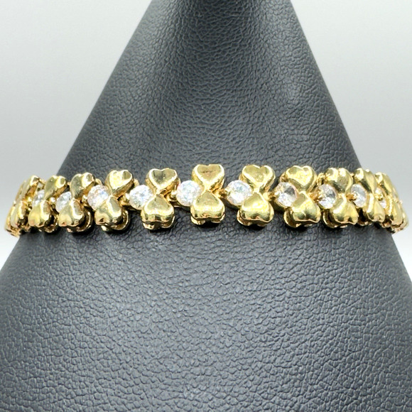 Gold Vermeil Sterling Silver Heart Bracelet Cubic Zirconia 7" - Picture 2 of 10